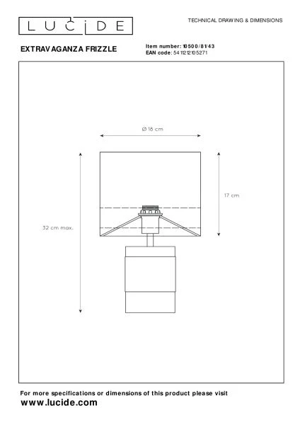 Lucide EXTRAVAGANZA FRIZZLE - Lampe de table - Ø 18 cm - 1xE14 - Brun - TECHNISCH